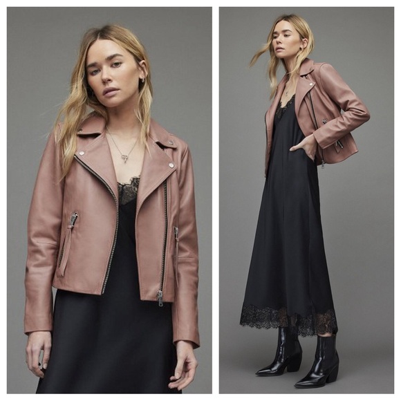 All Saints Jackets & Blazers - NEW All Saints Dalby Pink Leather Moto Biker Jacket